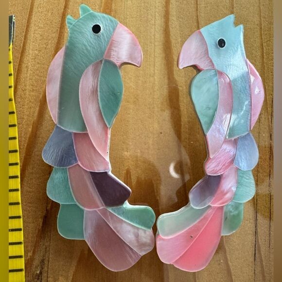 Vintage MOP Parrot bird rose quartz turquoise necklace earrings Lee sands - Picture 3 of 7